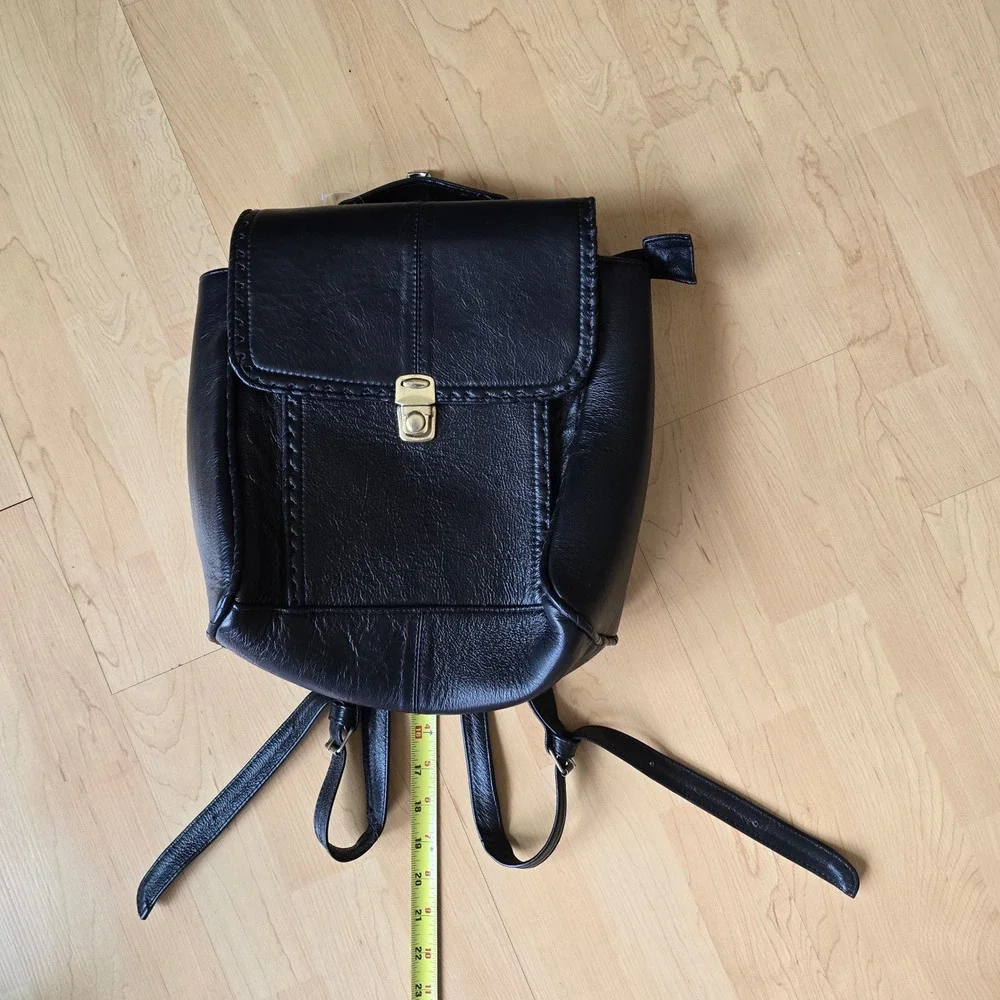Genuine Leather Backpack Purse Black Whipstitch Made in Mexico Gold‎ Hardware